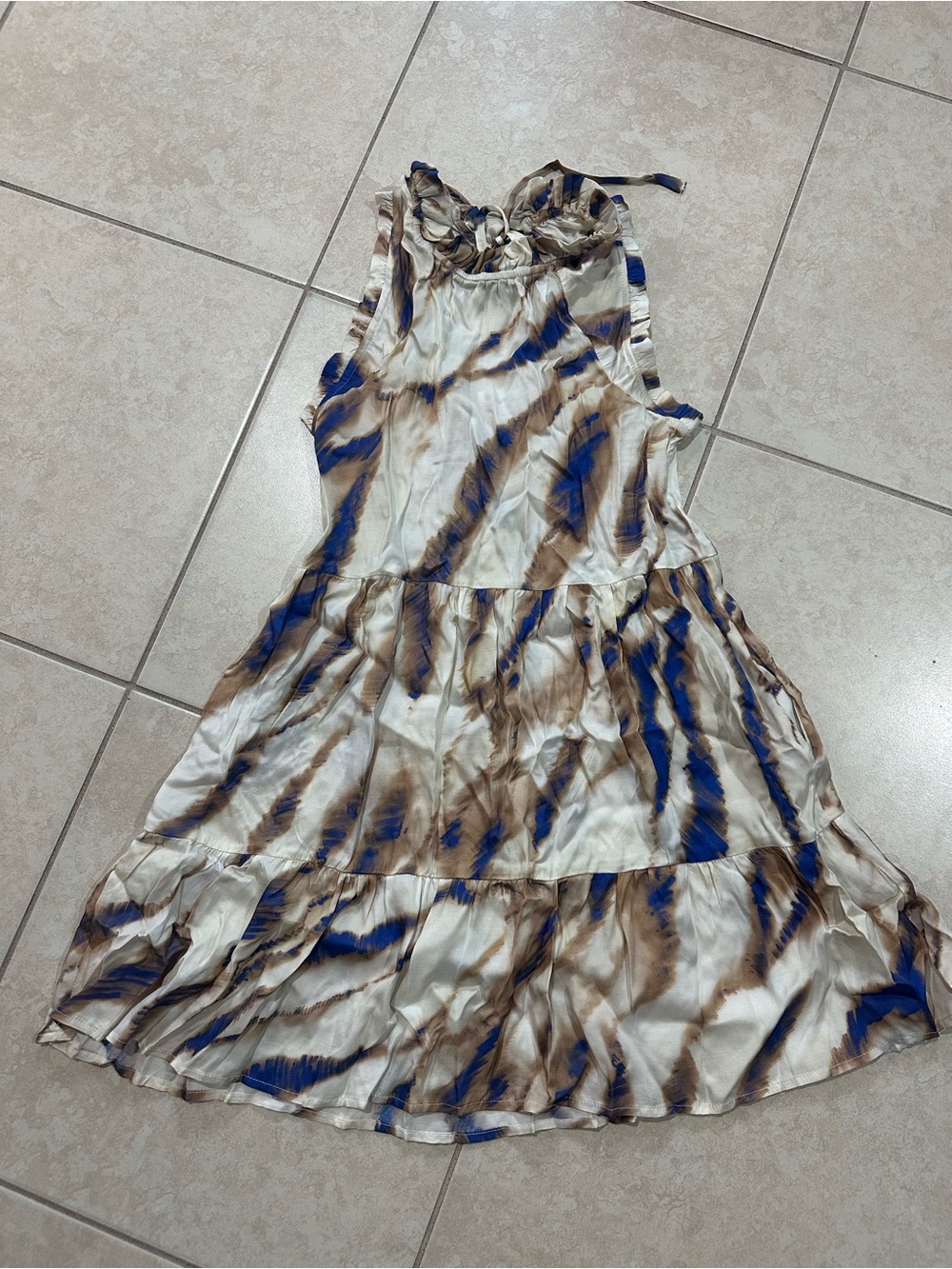 Tiered Tie-Dye Maxi Dress in Blue and Brown